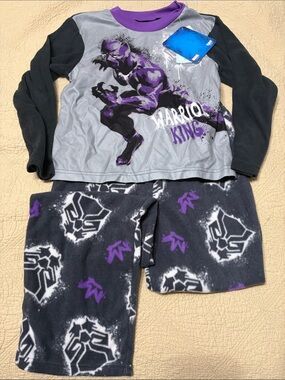 Kids Fleece Black Panther Pajama Set in Black, Gray & Purple (size: 8)